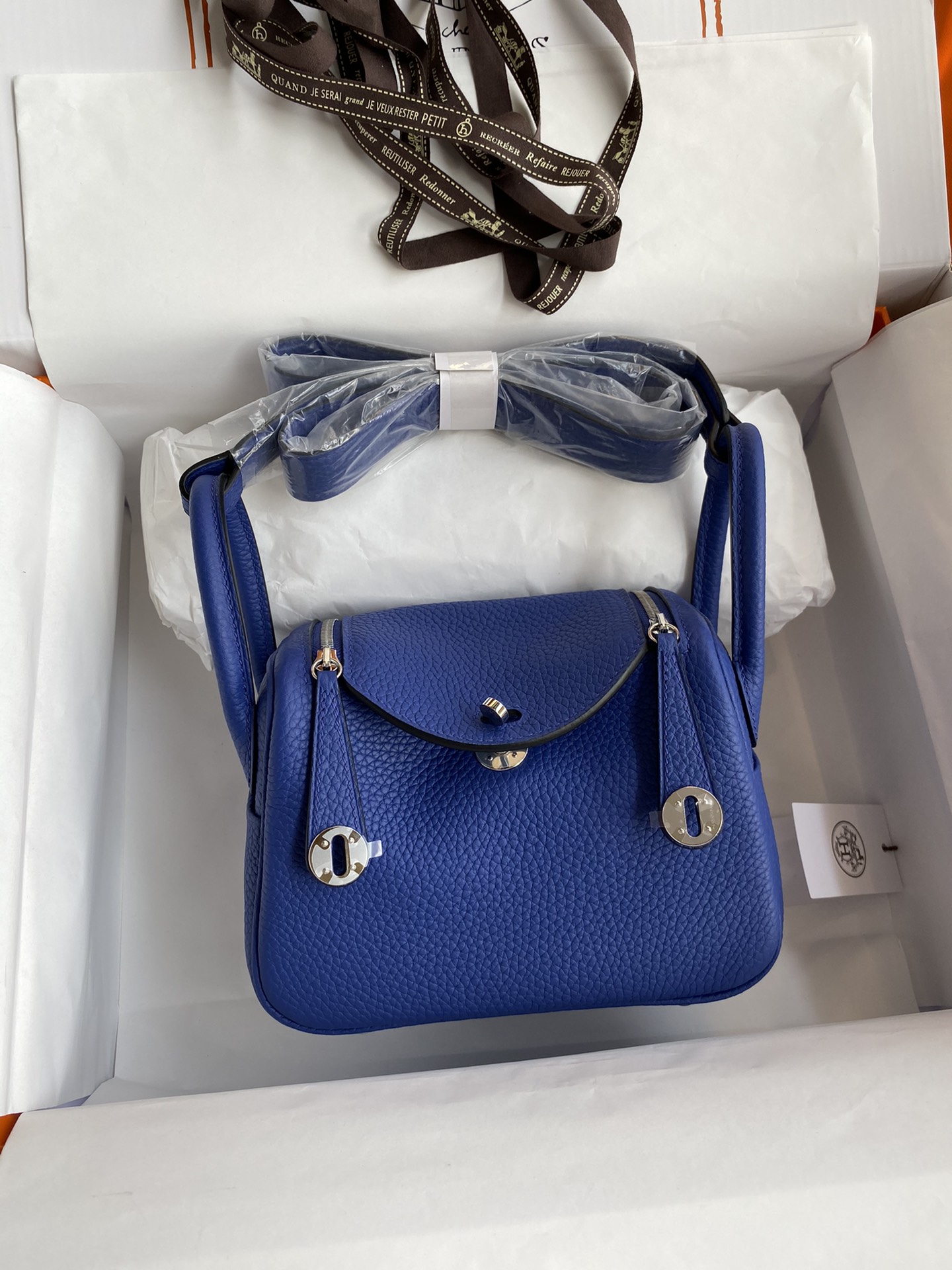 Hermes Mini Lindy 19cm Handbag Shoulder Bag In Blue Electric Clemence Leather